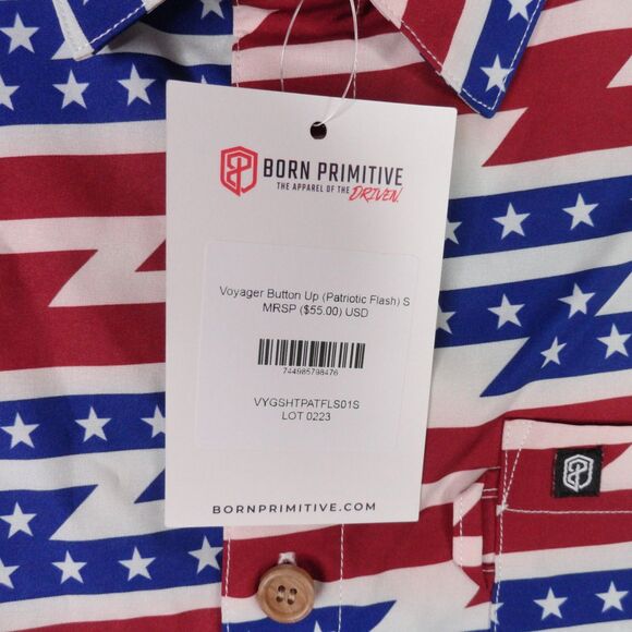 Born Primitive Shirt Mens Small Red White Blue Voyager Patriotic Flash Button Up - Picture 6 of 14